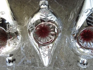 4 Vintage Christmas Krebs Silver Teardrop Pink Reflector Glass Ornaments 4" - Picture 1 of 6