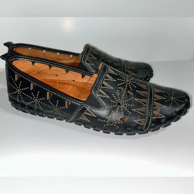 Spring Step Fusaro Comfort Black Leather Cut Outs Slip On Loafer Flats Sz 38 7.5 - Image 1 of 4