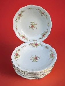 Johann Haviland Moss Rose Soup Bowls Gold Trim Set Of 8 Bavaria Germany Vintage - Picture 1 of 9