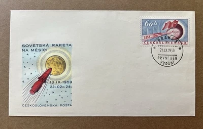 Czechoslovakia 1959 Rocket to Moon FDC • USSR Luna 2 Impact First Day Cover - Image 1 of 4