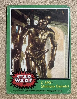 1977 TOPPS 星球大战 #207 C-3PO(安东尼·丹尼尔斯)“金棒”错误卡 — 第 1/3 张图片