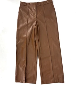Pantalones Nine West para mujer 12 marrón pierna ancha imitación cuero tiro alto trabajo NUEVOS $60 - Imagen 1 de 14