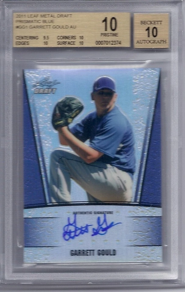 BGS 10 2011 Leaf Metal Draft BLUE PRISMATIC AUTO Garrett Gould RC #d/25 - Image 1 of 1