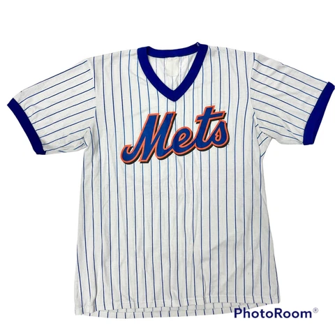 Vtg 80 90's Men's MLB New York Mets Baseball Team Jersey V-Neck RINGER T Shirt Cover
