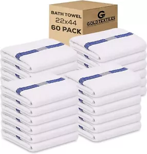 Bath Towels Set 22x44 White Blue Center Stripe Cotton Blend Pool Gym Spa Hotel - Picture 1 of 43