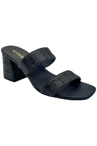 Seychelles Women's Double Band Heeled Sandals Charli Black Raffia - Picture 1 of 3