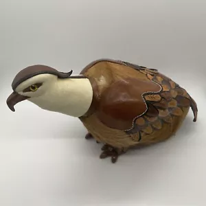Leder Fell bedeckt Glasflasche Adler Falke Vogel gestempelt Leder Vintage - Bild 1 von 12