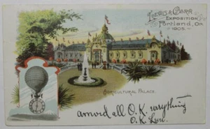 Palacio agrícola en la exposición de Lewis & Clark, Portland, oro Postal 1905. - Imagen 1 de 2