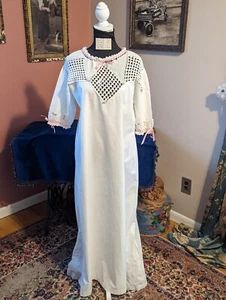 Antiguo camisón eduardiano vintage de encaje de ganchillo hecho a mano cinta rosas ca 1917 - Imagen 1 de 12