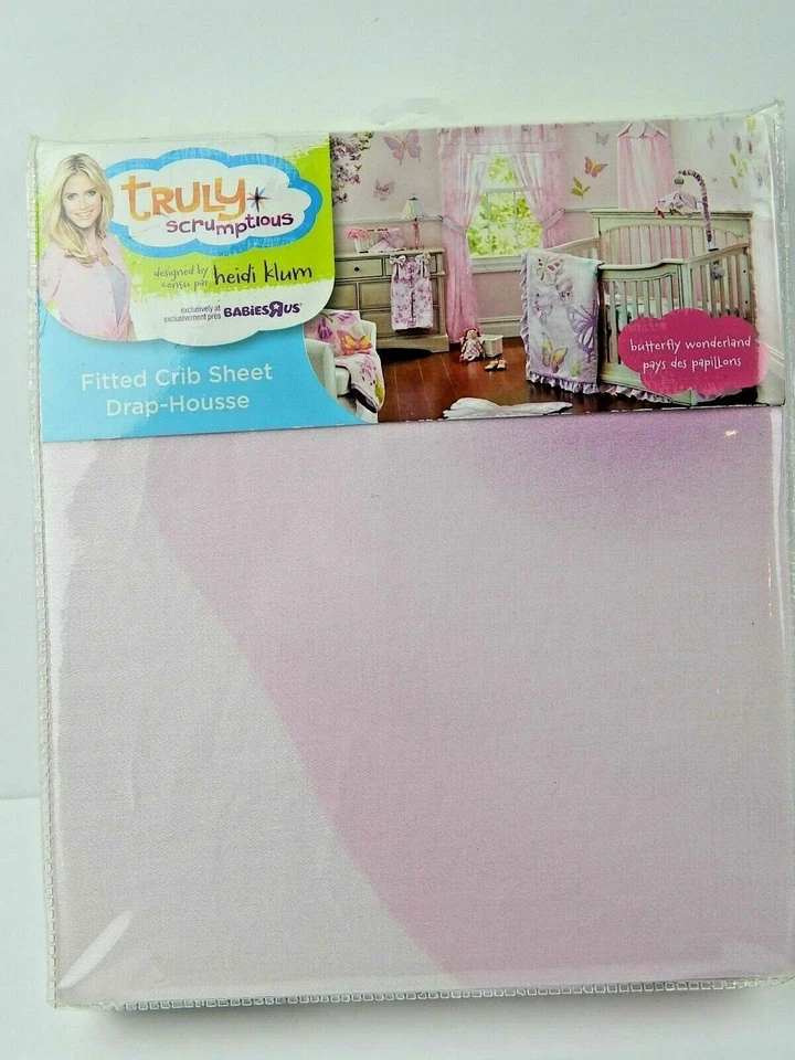 Truly Scrumptious by Heidi Klum Butterfly Wonderland Pink Crib Sheet BHFO 3624