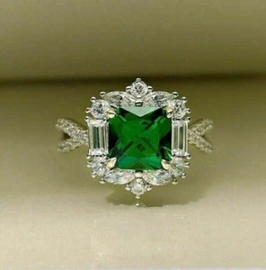 Fede Nuziale 2,9 CT Art Decò Vintage Taglio Asscher Diamante Creato in Laboratorio Argento 925 - Foto 1 di 5