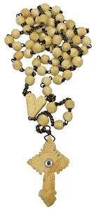 VTG Carved Celluloid Cross Rosary Stanhope Lens Franciscan Mission Burlington WI - Picture 1 of 10