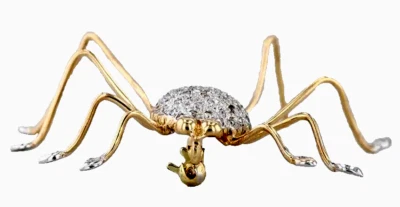 1.48ct Natural Round Diamond 14K BIS Hallmarked Yellow Gold Spider Brooch Pin - Image 1 of 4
