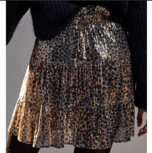 NWOT Othilia x Anthropologie Louisa Sequin Tiered Mini Skirt Brown Women Size XL - Picture 1 of 12