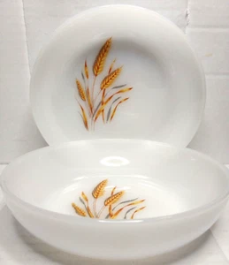 2x Anchor Hocking Fire-King Opal 'Golden Wheat' Cereal Bowls - 6.63" / 16.5cm - Picture 1 of 7
