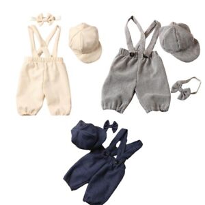 Baby Photo Props Beret Hat Suspenders Pants Photo Outfit Posing Costume