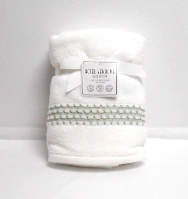 Juego de 2 toallas de mano blancas gruesas para spa Hotel Vendome puño verde y blanco Foto 1 de 3