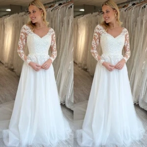 Beach Summer Wedding Dresses 2025 Long Sleeves White Ivory Boho Bridal Gowns - Picture 1 of 9
