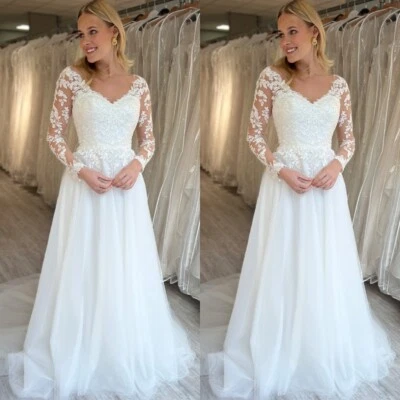Beach Summer Wedding Dresses 2025 Long Sleeves White Ivory Boho Bridal Gowns - Image 1 of 4