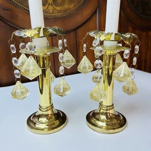 Vintage Set 2 Metall/Kunststoff Bobeches Kerztropfen Kunstkristall Perlen Gold Detail ** - Bild 1 von 14