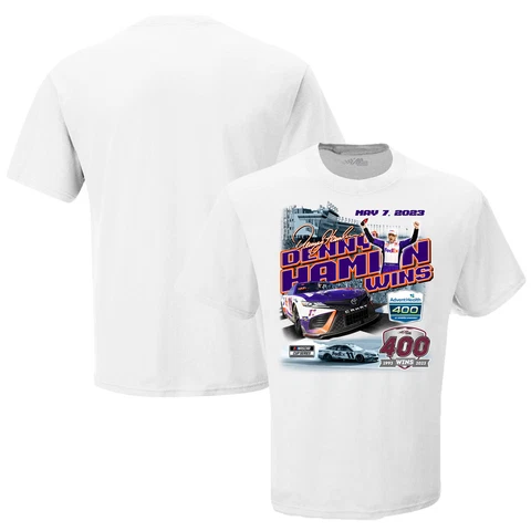 Men's Checkered Flag Sports White Denny Hamlin 2023 AdventHealth 400 Race Winner Cover