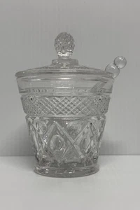 Imperial Glass CAPE COD CLEAR MARMALADE Covered Jar & GLASS SPOON - Picture 1 of 10
