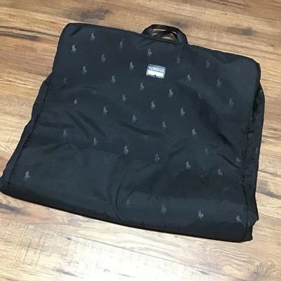 De Colección Años 90 Ralph Lauren Polo Negro Monograma Prenda Bolso de Viaje Cuero Cremallera Tiradores Foto 1 de 4