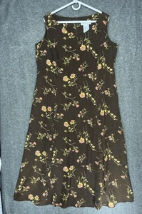 Danny & Nicole Maxi Tank Dress Women's 16W Brown Yellow Pink Floral Y2K 90s - Picture 1 of 15
