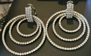 Women's Clear Rhinestone Silver Tone Multi Circle Hoop Post Earrings - Picture 1 of 2