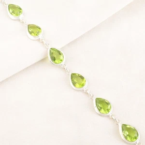 Gorgeous Peridot Gemstone 925 Sterling Silver Handmade Jewelry Bracelet 8" - Picture 1 of 6