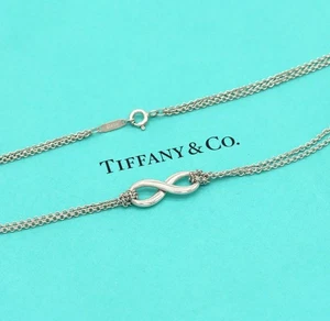 Tiffany & Co. Figure Eight Necklace Pendant Double Chain 925 Silver  'SALE' - Picture 1 of 5