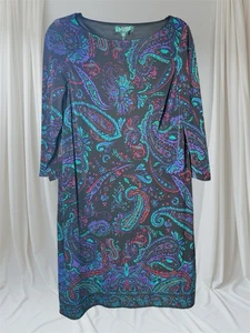 LAUREN Ralph Lauren Mujer Shift Paisley Vestido Manga 3/4 Talla 12 Usado en Excelente Condición - Imagen 1 de 16