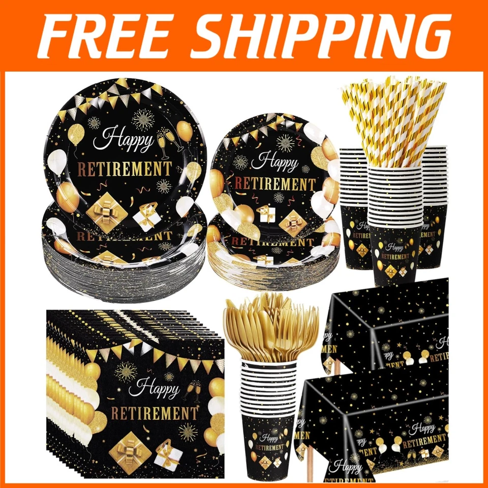 Black Gold Retirement Party Supplies Set - Image 1 of 4