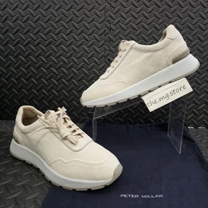 Peter Millar Wayfare Runner Suede Sneakers Cream Ivory Men's Sz 10 NWOB - Picture 1 of 10