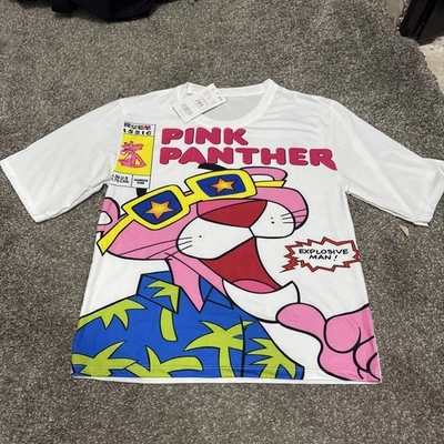 Camiseta Zara Blanca Rosa Pantera Manga Corta Talla USA 2 Foto 1 de 3