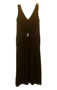 Vtg Cachet Dress Black Chiffon Rhinestone Brooch Mob Wife Whimsigoth Size 14  - Picture 1 of 11