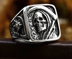 2025 New Arrival The Grim Reaper Biker Ring Stainless Steel Skull Ring For Men - Picture 1 of 7