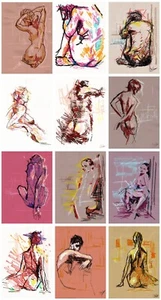 8 ORIGINAL OIL PASTEL PAINTINGS signed nudes and portraits mid century abstract - Picture 1 of 24