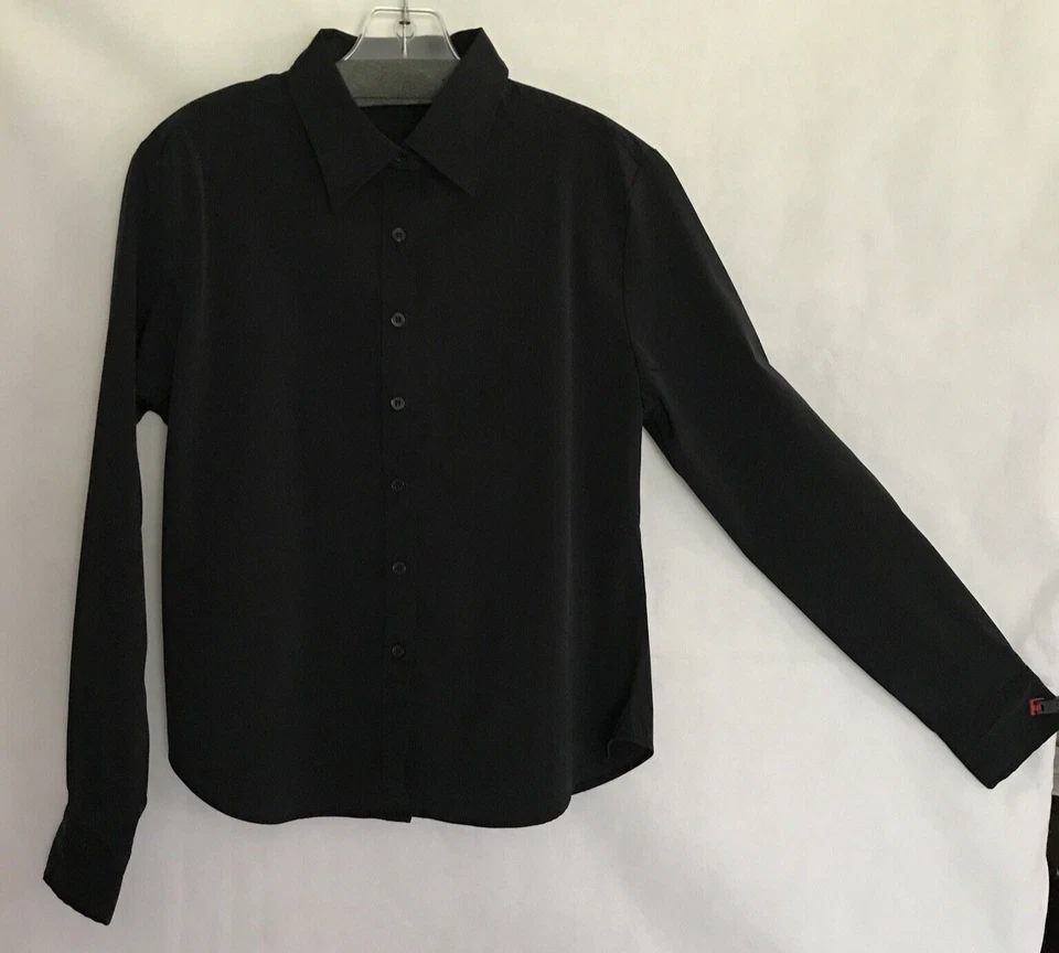 Tangents Stretch Med Button Shirt Blouse Womens Long Sleeve Black B8 Foto 1 de 4