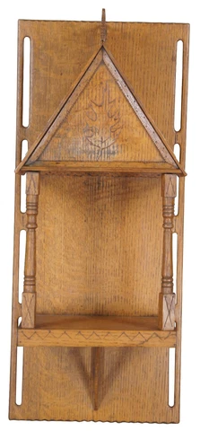 Antique Carved Oak Ornamental Folk Art Maple Leaf House Wall Sconce Shelf 33" Cover