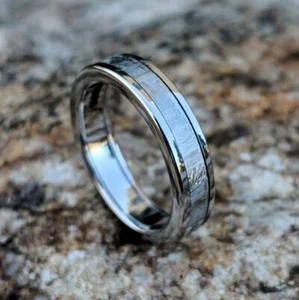 Authentic Meteorite Wedding Band with Cobalt Chrome Sleeve - 4mm Authentic Genui - Picture 1 of 6