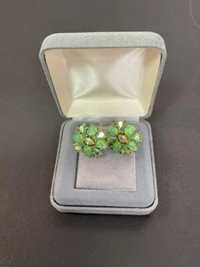 Trifari Ohrring's Etoile Aurora Borealis Green Lava Strass Clip On Vintage - Bild 1 von 9