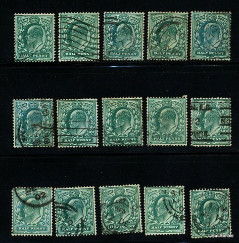 Great Britain Stamps Sc# 127 used 1902-11 King Edward VII .5p  Lot of 15 stamps Cover