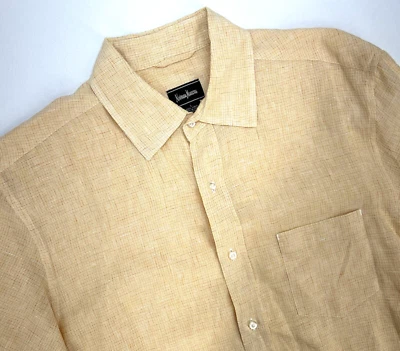 Neiman Marcus Button Up Short Sleeve 100% Linen Shirt Men L Yellow Check - Image 1 of 4