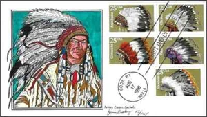 2501-5 25c Stamps (1990) NATIVE AMERICANS FDC Hand Painted By James B. Paslay !! - Picture 1 of 1