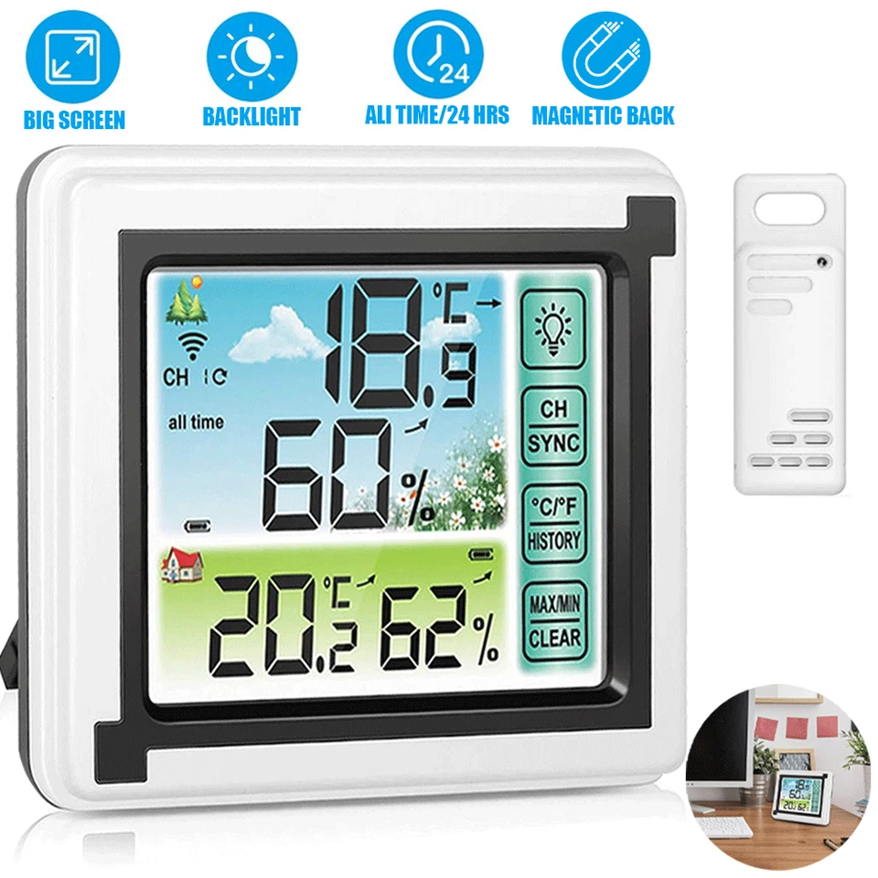 Indoor Outdoor Thermometer Hygrometer Wireless Humidity Meter Weather Station - Image 1 of 4