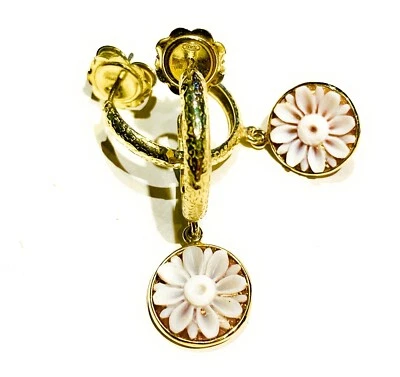 Orecchini cerchietto camei incisi a mano argento sterling placcato oro giallo - Immagine 1 di 4