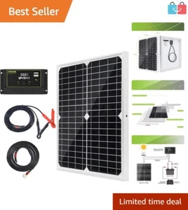 High-Efficiency 20W Solar Charger Kit with Extension Cables for Marine & Camping - Picture 1 of 9