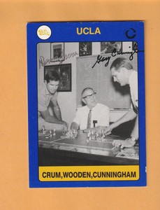 Denny Crum Gary Cunningham UCLA Bruins AUTO Signed 1991 card 3D