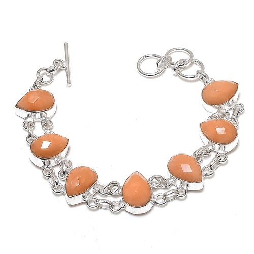 VALENTINO Bracciale gioiello in argento sterling 925 fatto a mano con pietre preziose amazzonite rosa misura 7 8"